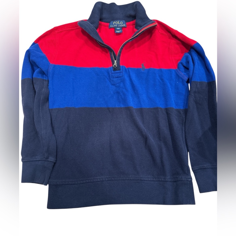 Polo by Ralph Lauren boys 1/4 Zip-Up light Sweater in Red and Blue. Size S (8)